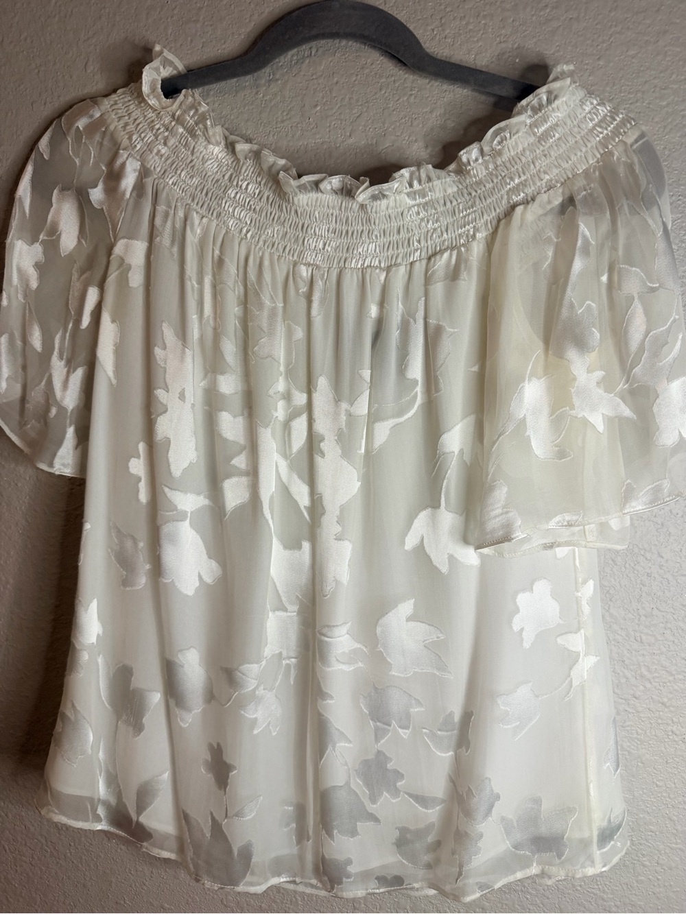 White House Black Market Women’s Off-Shoulder Floral Sheer Blouse - White